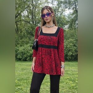 Y2K Whimsigoth Dark Floral Empire Bodice rhinestone glams Venezia plus sz 18/20